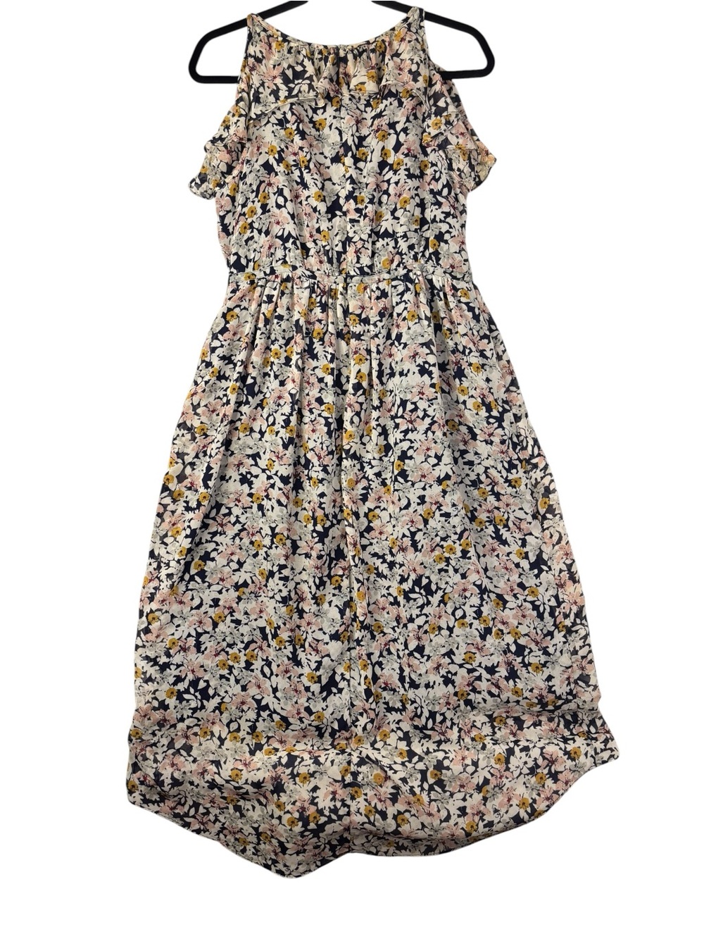 I Heart Ronson Navy Floral Halter Midi Dress with Pink & Yellow Blooms